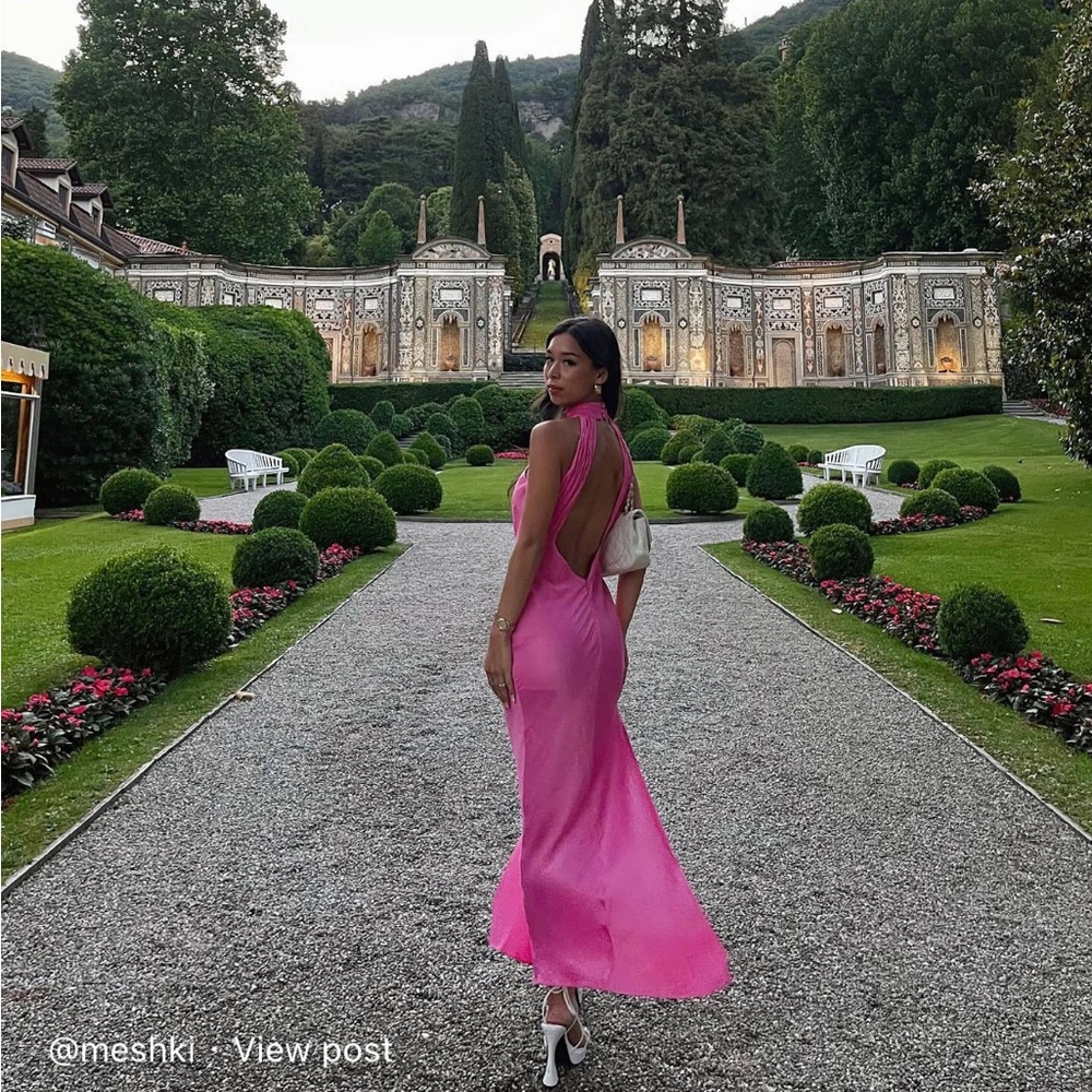 CLAIRE - Satin Drape Back Maxi Dress - Pink